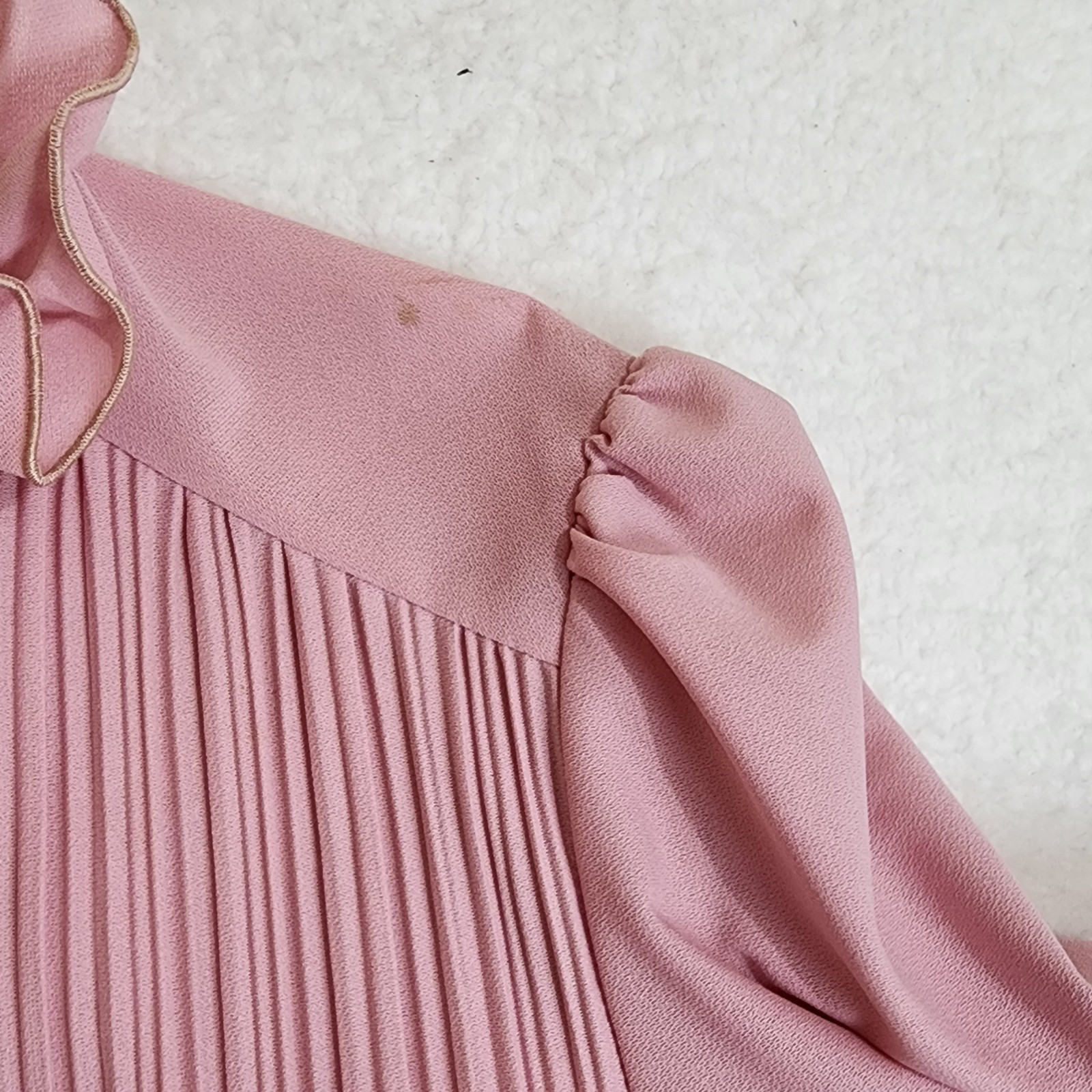 Ruffle Neck Blouse Vintage 70s Pink Sz 14 Boston Maid Pink Ruffled Top #1355