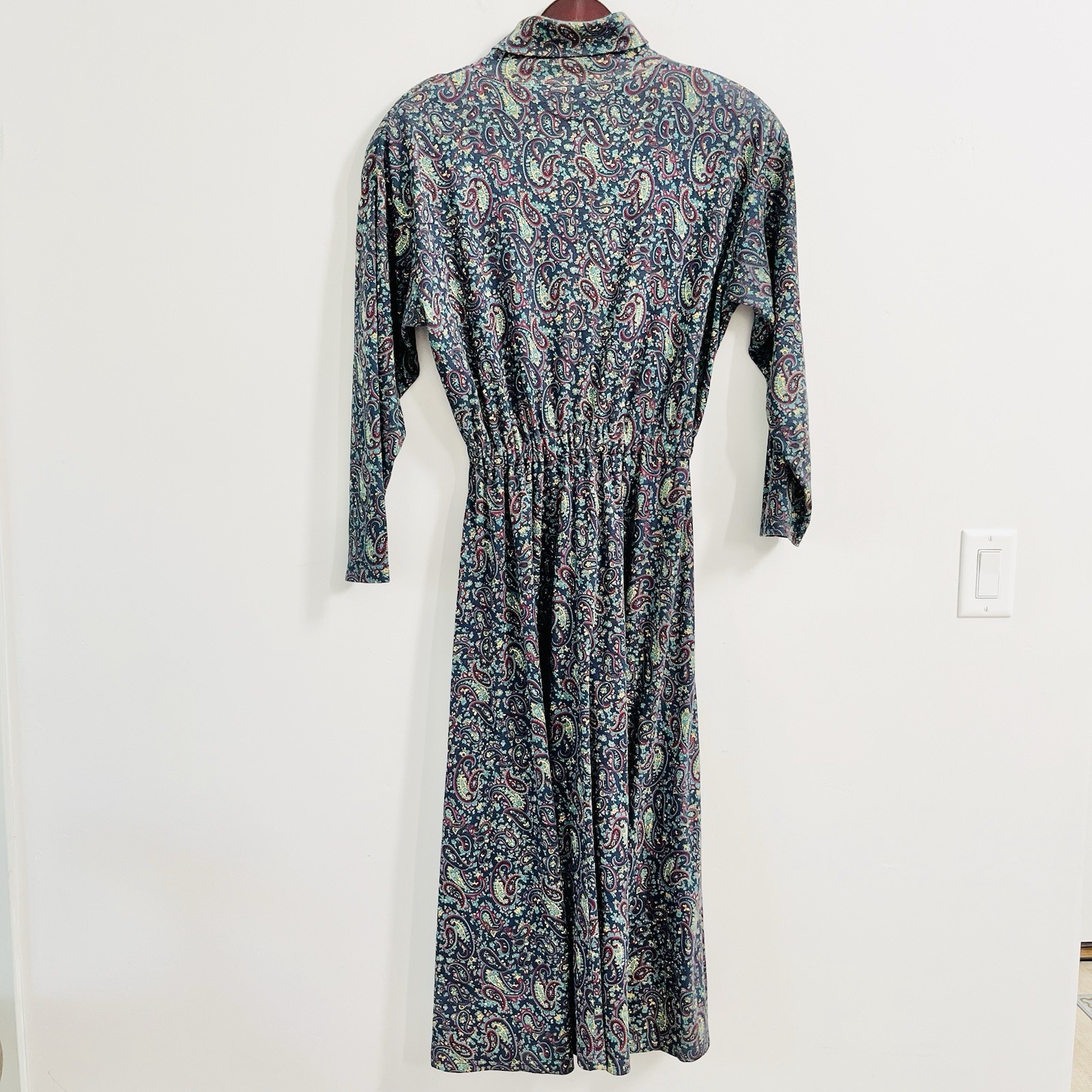 Vintage 90s Fads Paisley Turtleneck Long Sleeve Full Length Dress Blue Sz Large