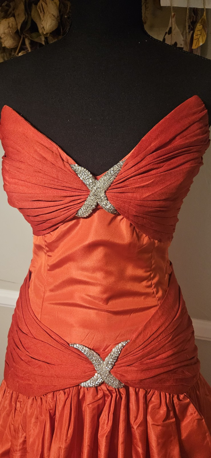Vintage Red Kevan Hall Couture Strapless Gown Mkd Sz 8