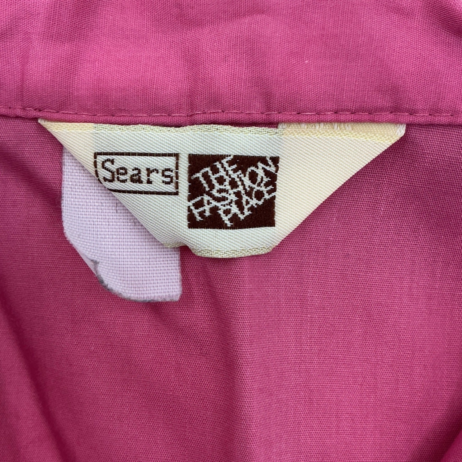 Sears Blouse Womens L Magenta Pink Camp Collar Button Down Vintage 70s Retro
