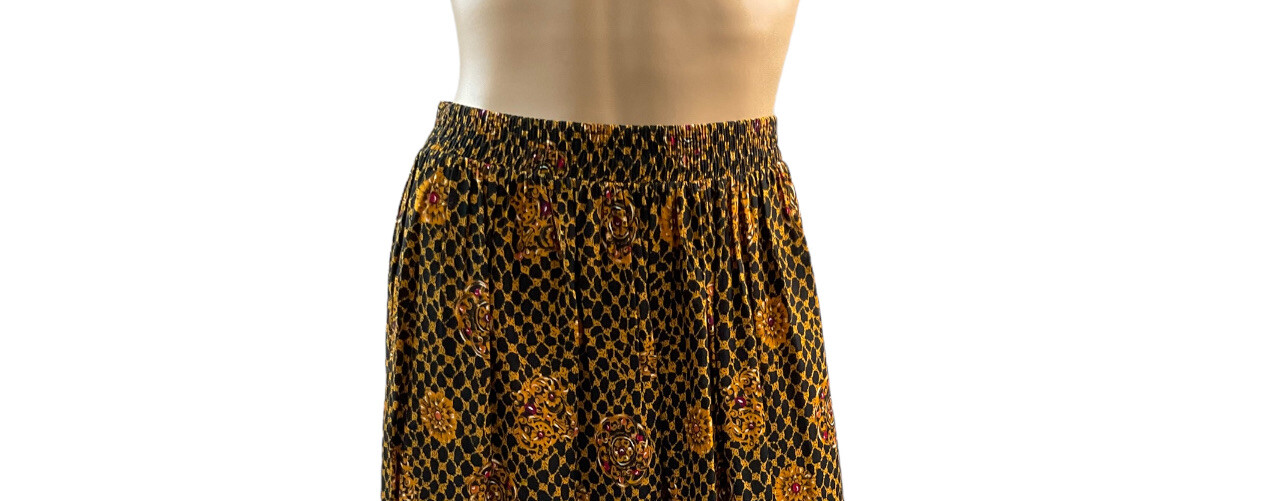 Touche L. A. Women’s Vintage Black Printed Midi Pleated Skirt Plus Size Medium.
