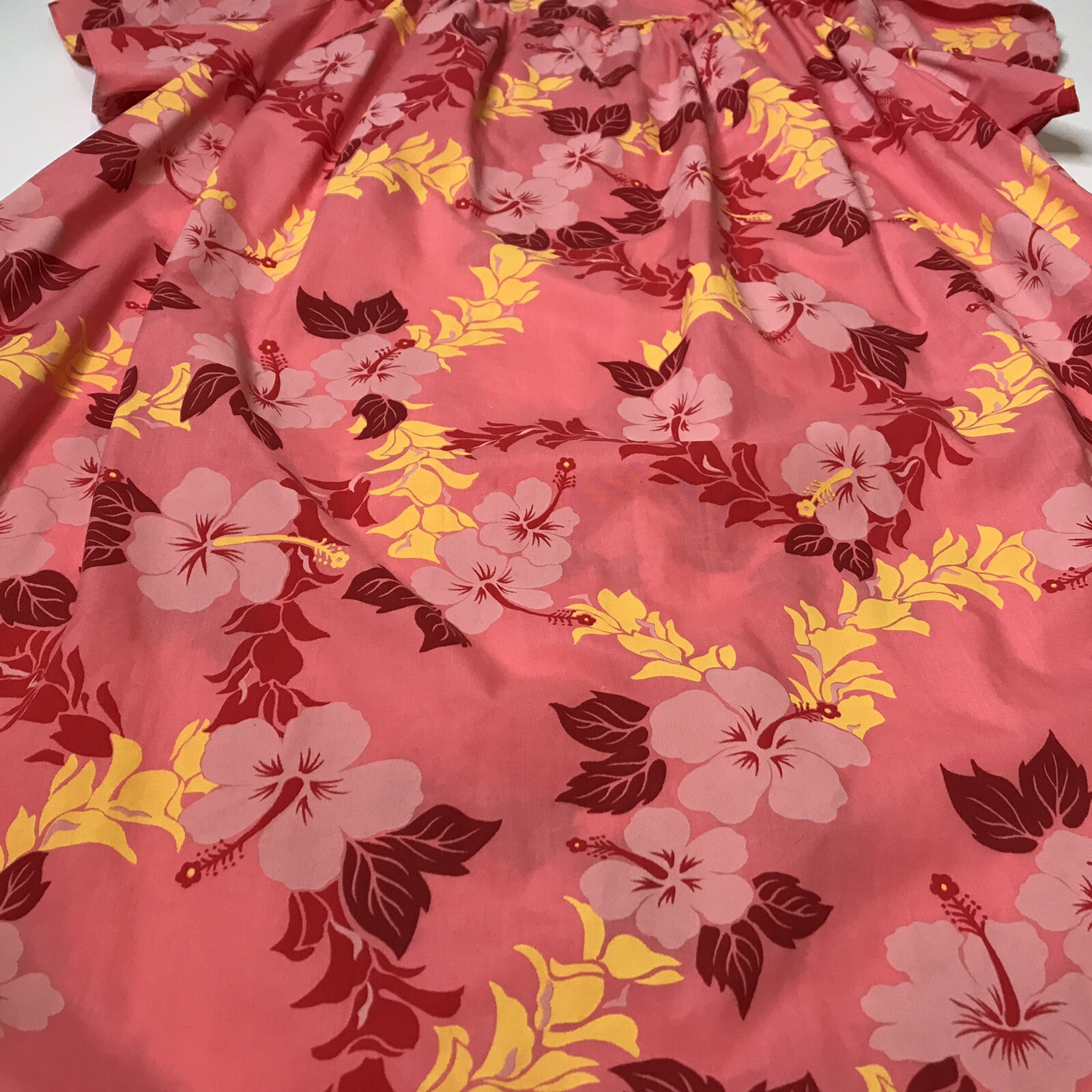 VINTAGE Shannon Marie OSCoral Pink Floral Hawaiian Dress Hibiscus Mumu Aloha 60s