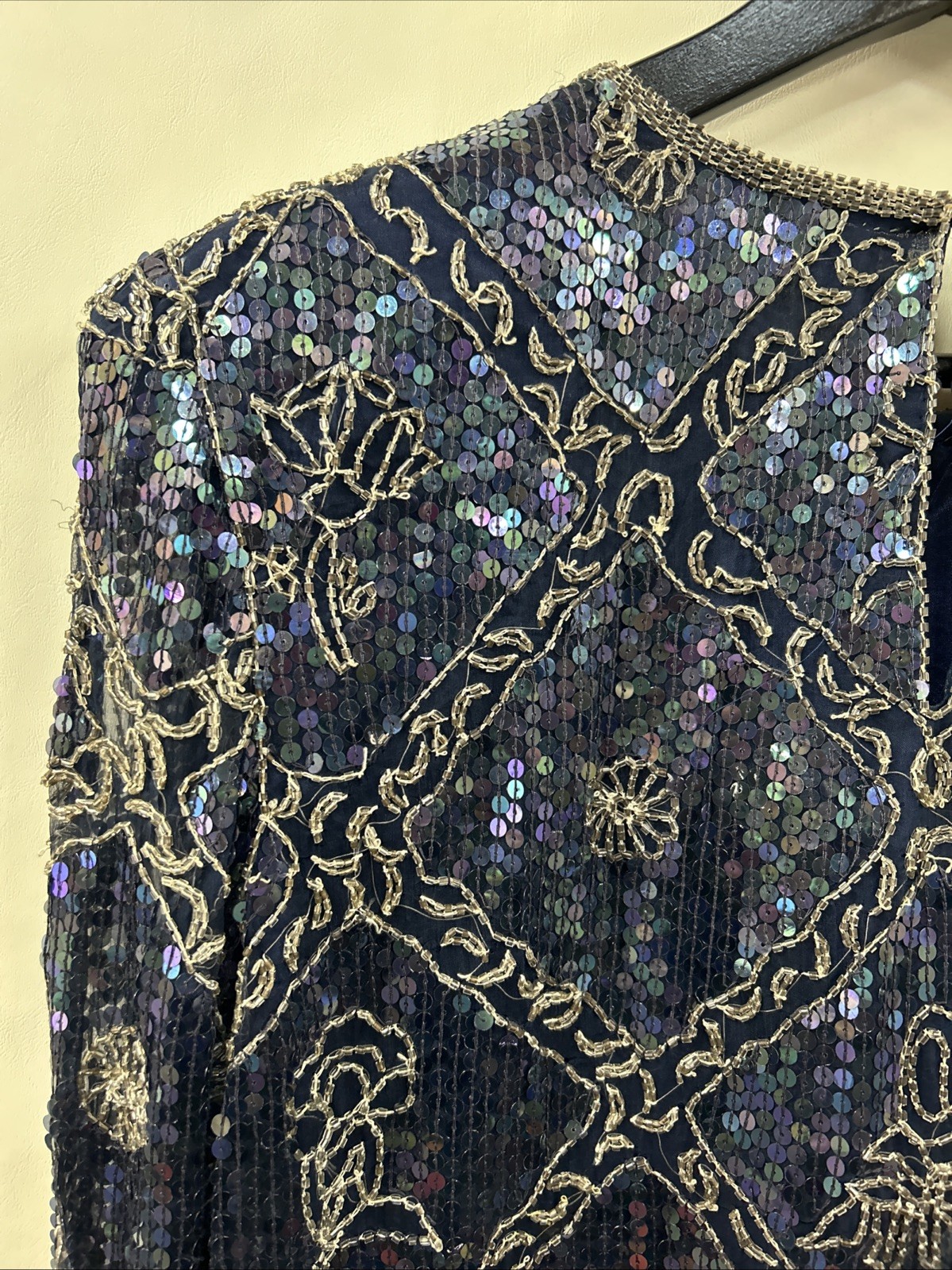 GLAM 80s Vintage I. Magnin Silk Party Cocktail Evening Top XS Shiny Beaded Hand