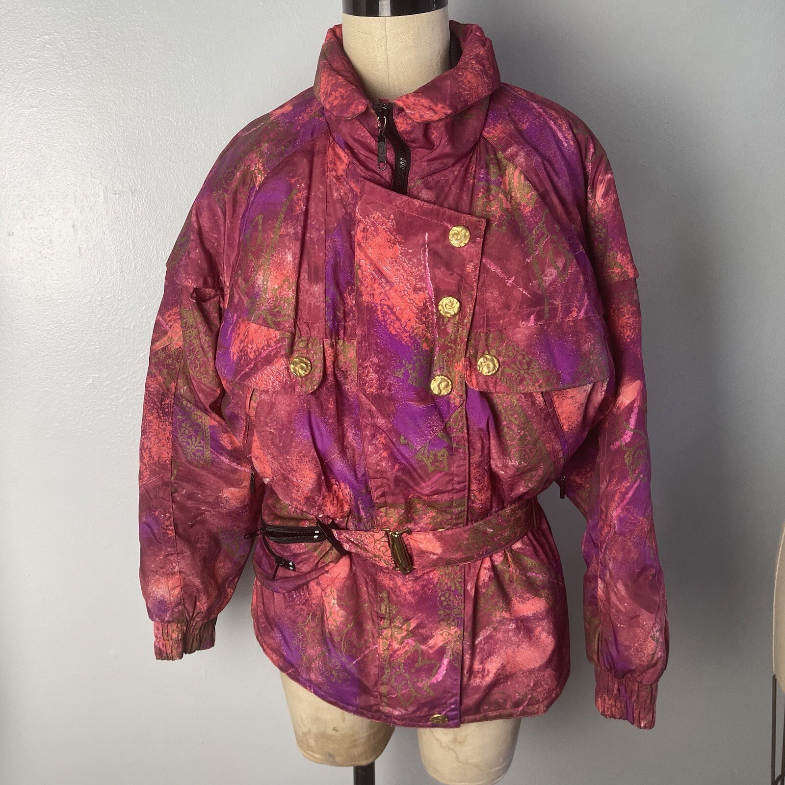 90s 1990s Knockout Pink, Purple and Gold Ski Coat with MATCHING FANNYPACK