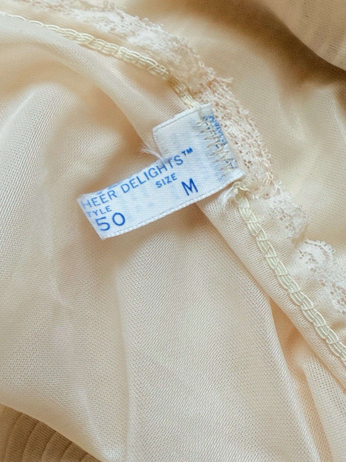 Vintage Silky Nylon Sheer Chiffon Lace Granny Gusset OLGA Panties NUDE M