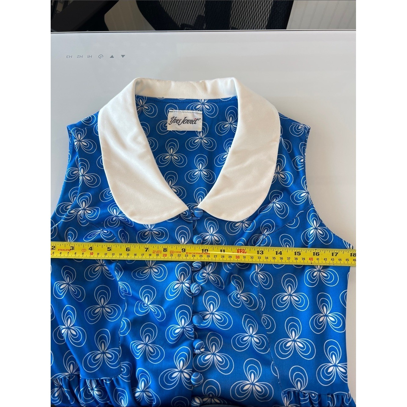Vintage-Inspired Blue Midi Dress with White Peter Pan Collar