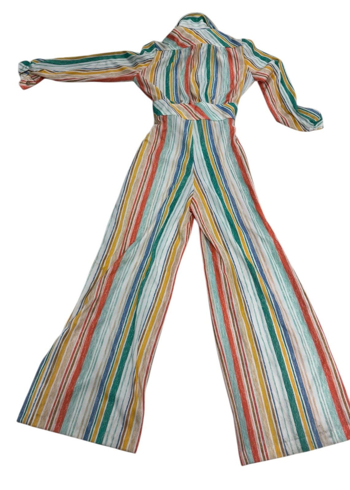 Vintage 1970s Jane Victor Striped Belted Wide Leg Jumpsuit NWT Size 12