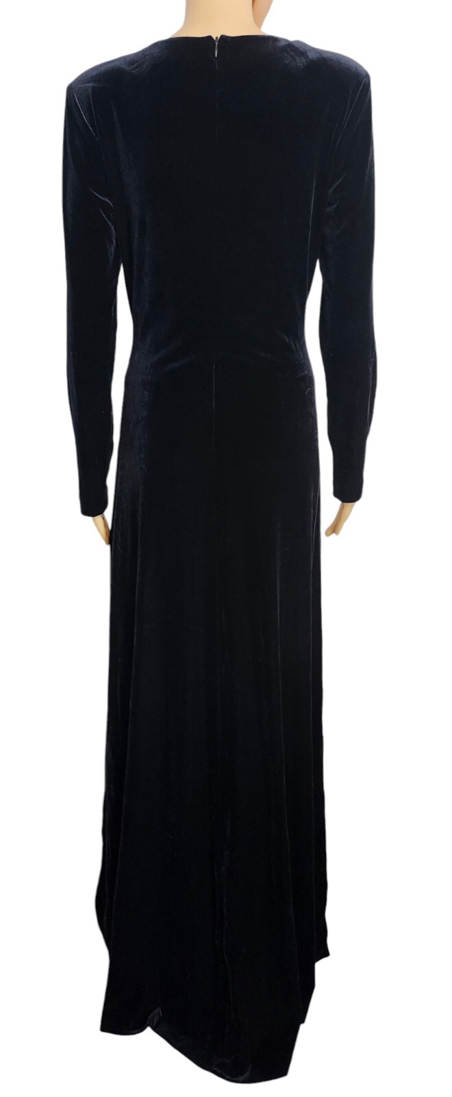 VTG Arianna By Rachel Kaye Black Velvet L/S Formal Dress W/side Rhinestone Jewel