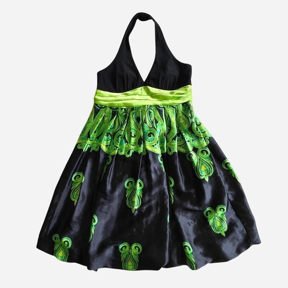 Vintage y2k halter bubble party dress / 2000s formal, prom, hoco, peacock, satin