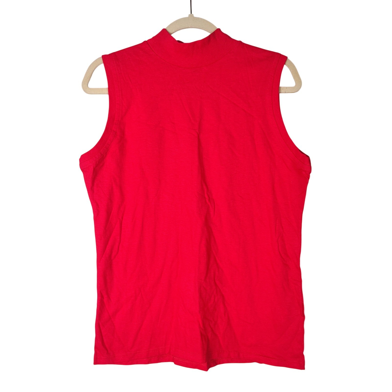 Hanes Her Way Vintage Red Mock Neck Sleeveless Top Cotton Made in USA Large