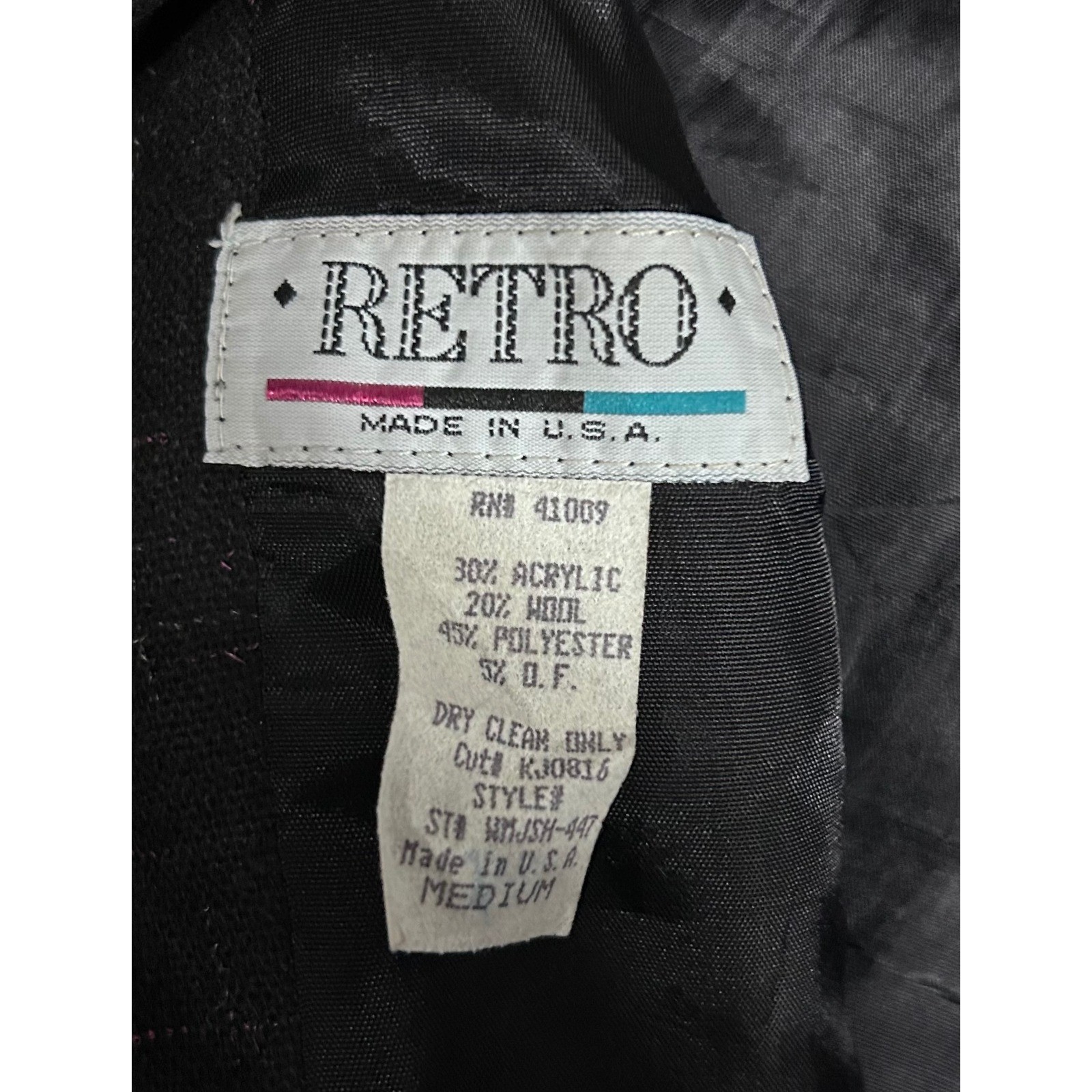 Vintage 80s Black Bomber Jacket Wool Blend Zip Up Retro Size Medium
