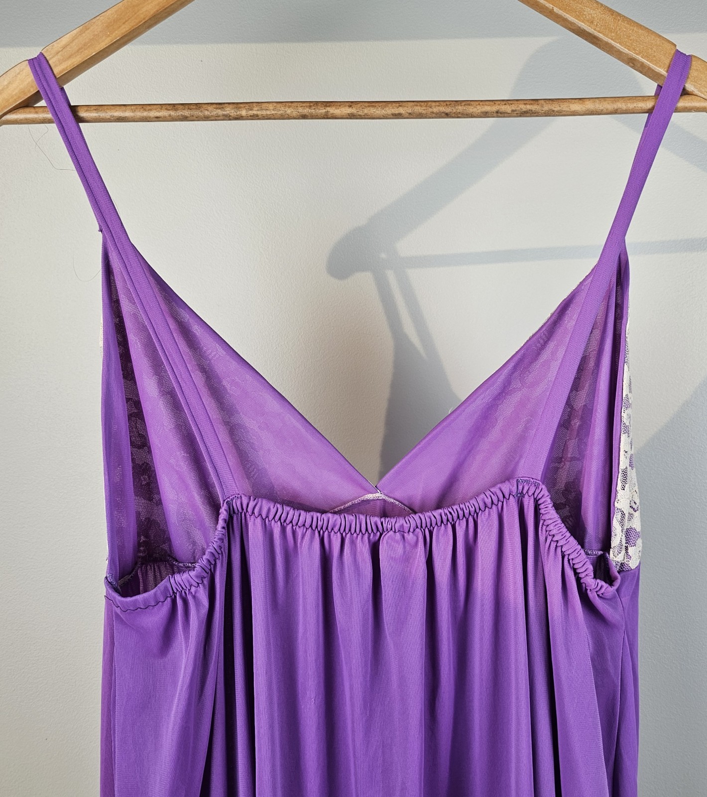 VTG Nightgown Slip Dress Sz S Lace Bust Purple Romantic Sexy Made in USA Midi