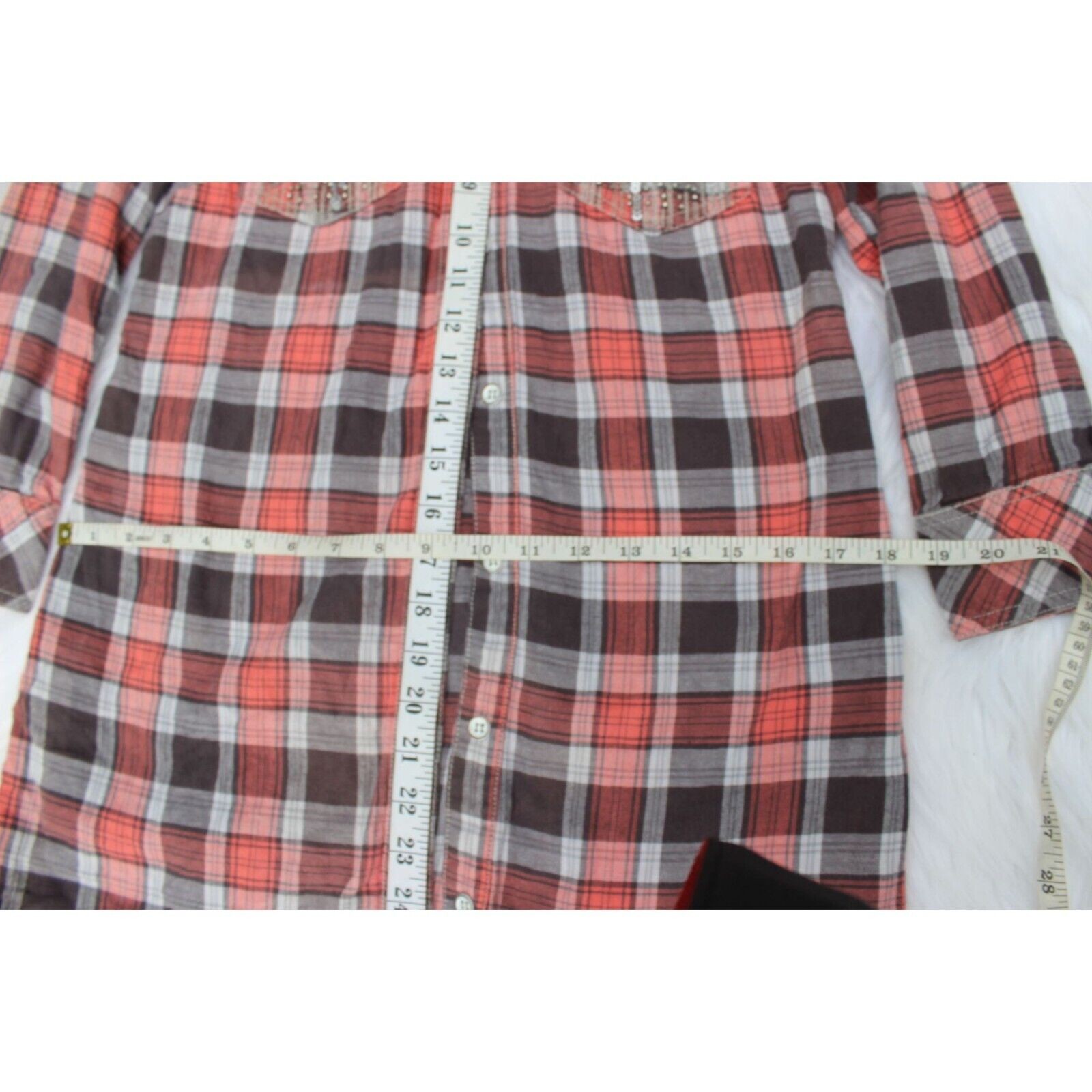 Y2K Vintage Miss Me Plaid Button-Down Shirt Dress W/ Sequin Pockets Size S