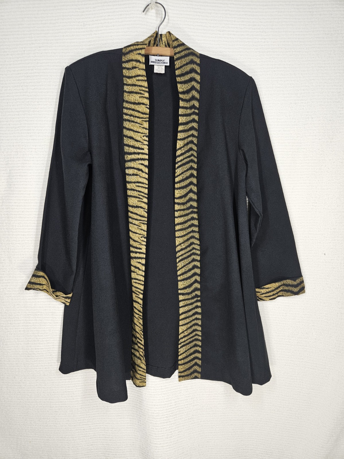 Vintage 1990s Zebra Jacket Tunic Coat Black Poly Knit 50s Style Retro Large