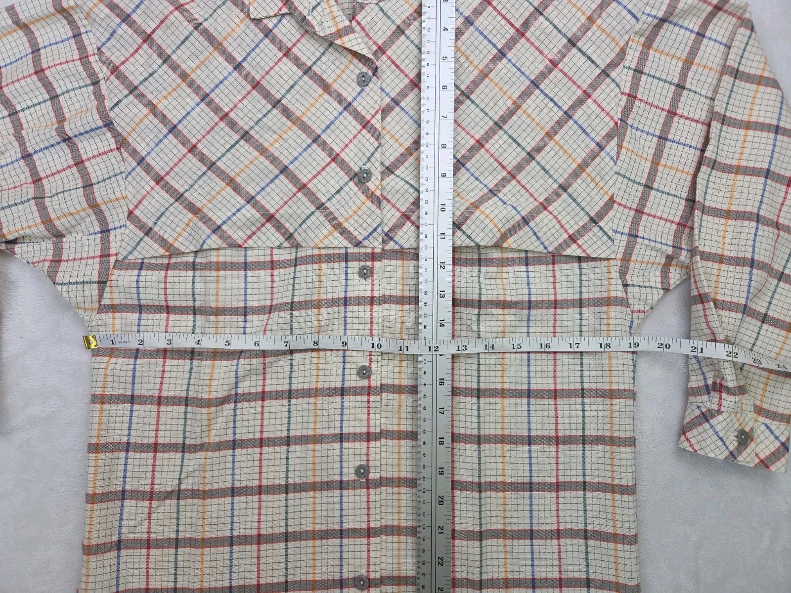 Vintage HANG TEN 1970s 80s Plaid Surf Skate Yoked Long Sleeve Logo Feet Size S
