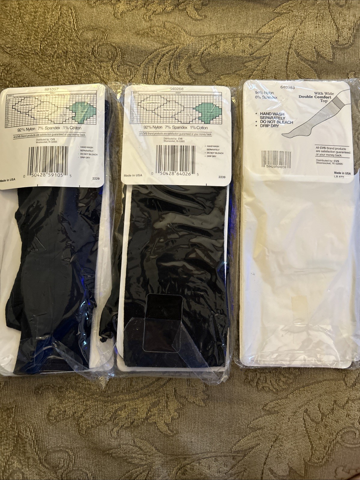 Lot Of 2 Vtg 80s CVS Drugstore Sheer To Waist Pantyhose Queen +1 Pack Knee Highs