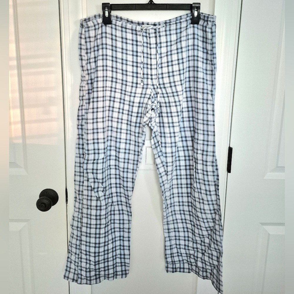 Vtg 90s Blue Plaid Wide Leg PJ Pant Sz M Classic Comfy Fall Lounge Spring Winter