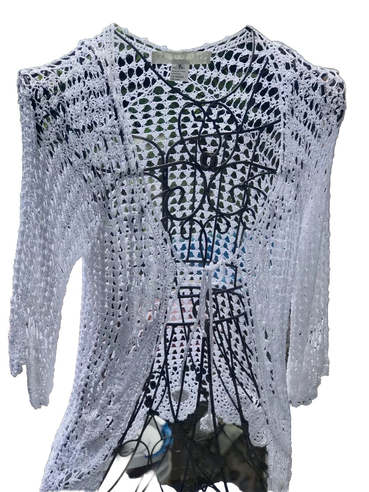 Ladies Vintage BETTE PAIGE White All Crochet See Thru Topper Size Petite Large
