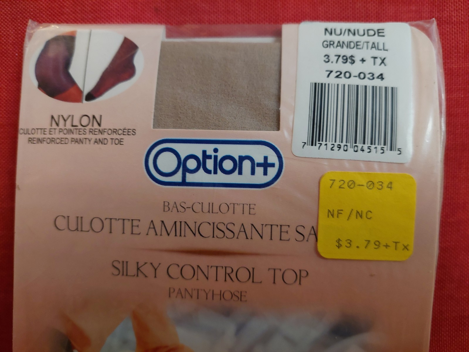 Vintage Pantyhose Option Silky Control Top Color Nude Size Tall BBN1