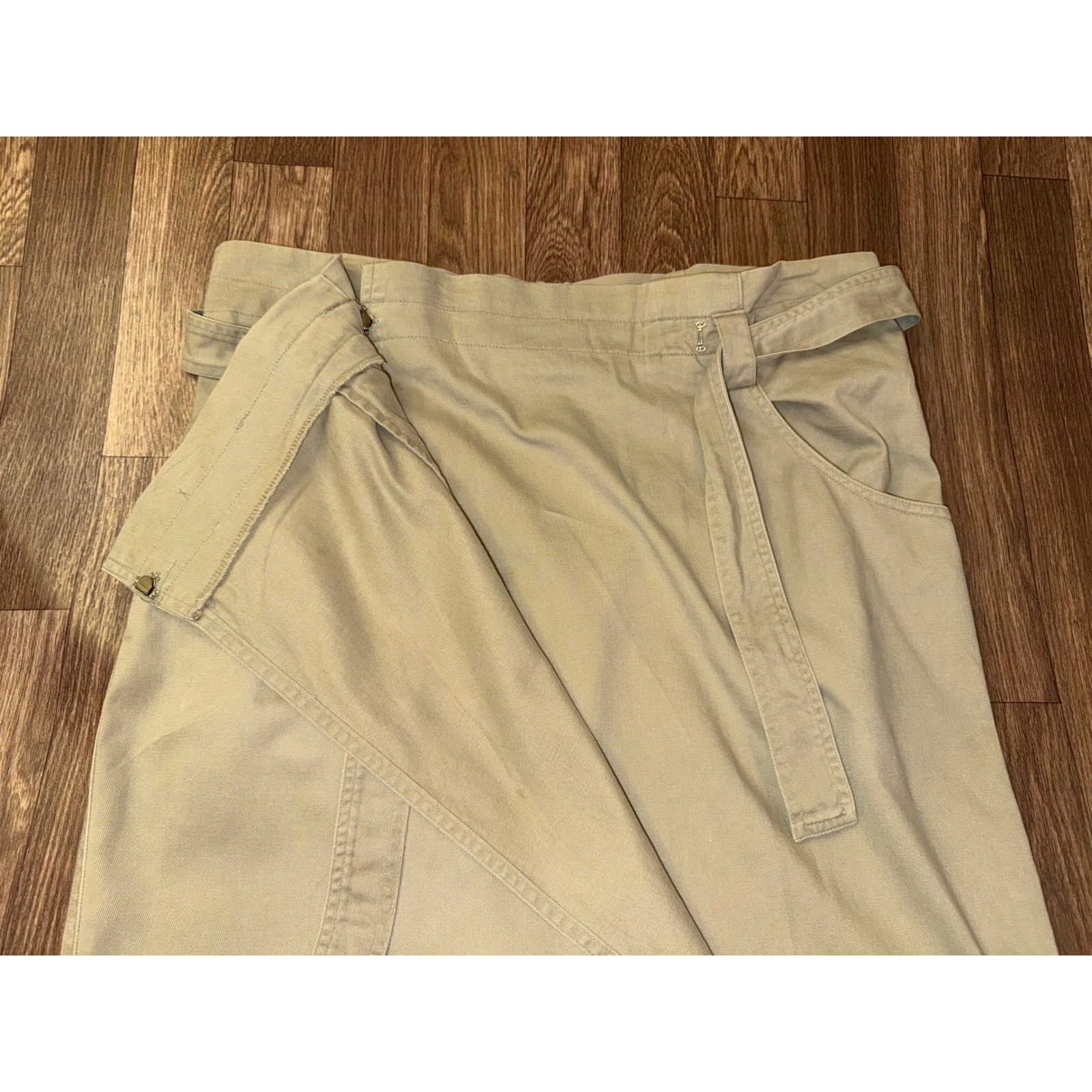 Vtg 90s DKNY JEANS Khaki Wrap Skirt Size 12 ILGWU Union Made USA Canvas Midi⁠