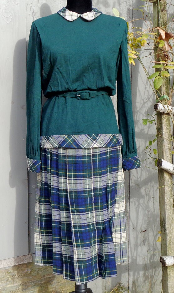 Vintage 1940s Wool Plaid Skirt and Sweater Set- New York Label – Rare