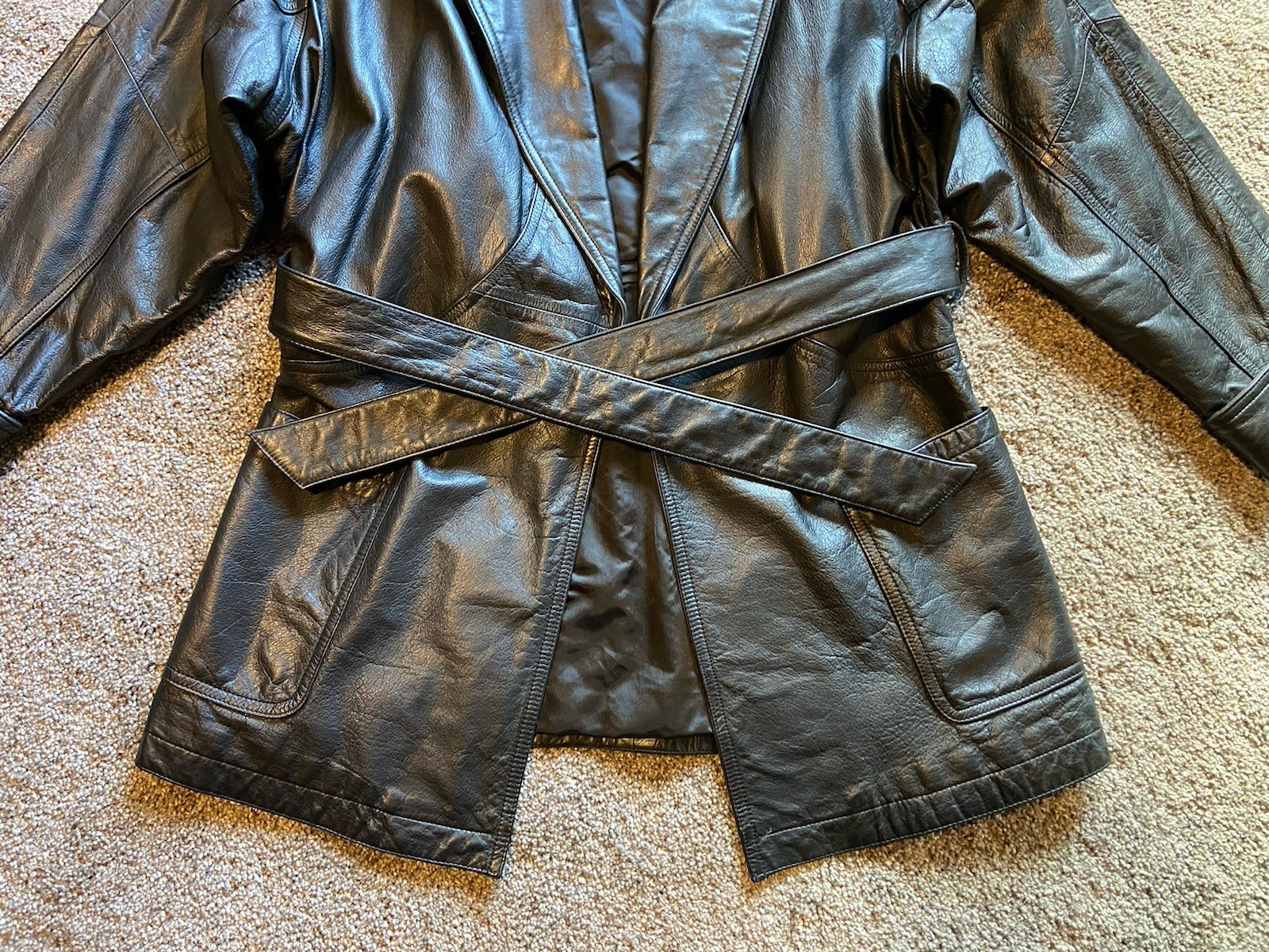 Vintage Wilsons Black Leather Trench Coat Women’s Size S Thinsulate 1990’s Y2K