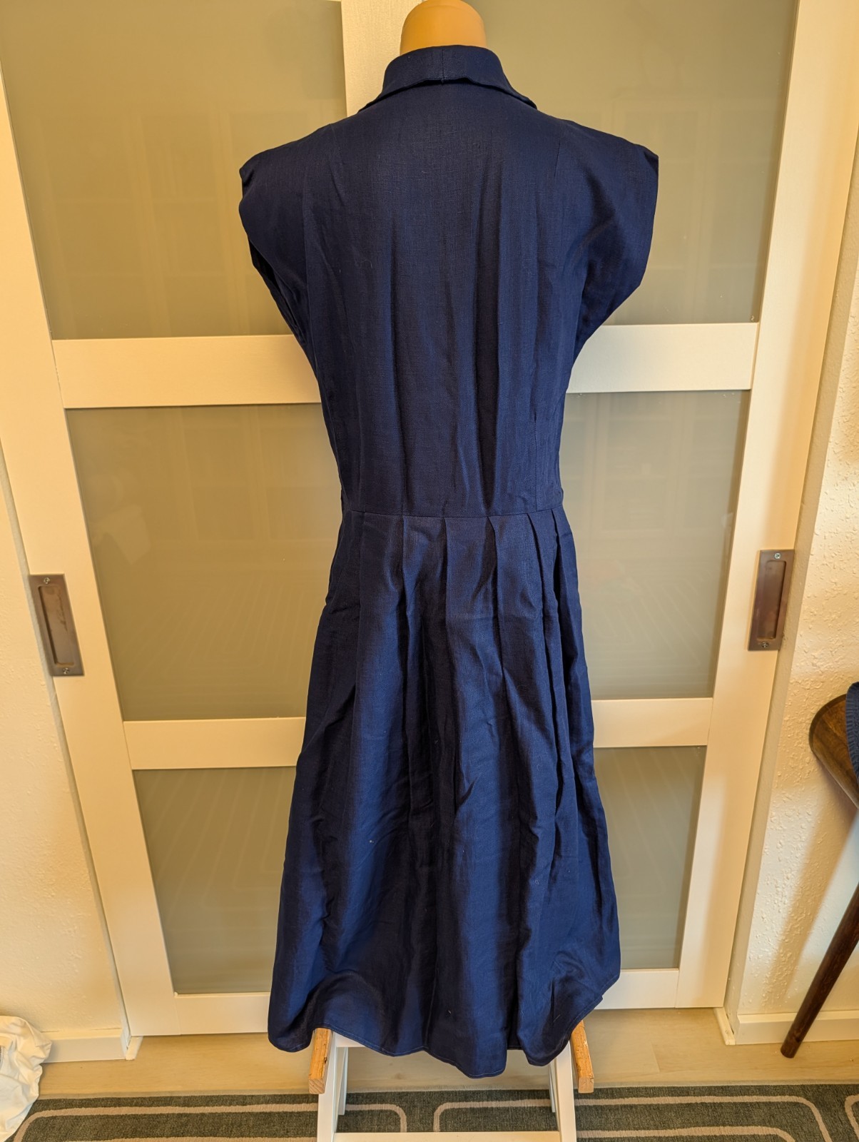 Authentic Vintage Handmade Navy Linen 50s Dress Sz M/L