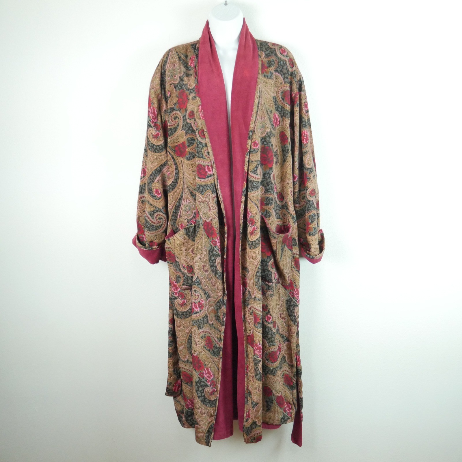 Vintage Victorias Secret Gold Label Paisley Floral Terry Lined Satin Robe 90s