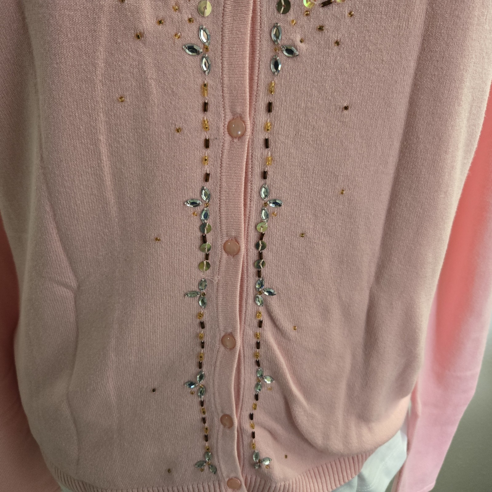 Vtg Chadwick’s Hong Kong Beaded Embellished Pink Cardigan Sweater Sz Large READ
