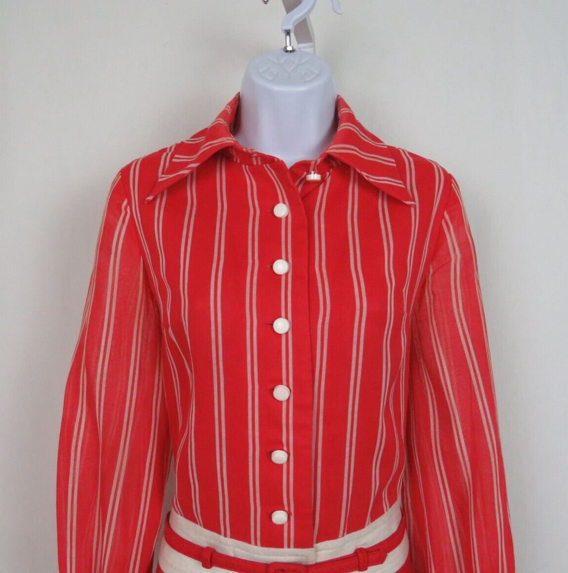 VTG 1950s HOWARD WOLF RED SHIRT DRESS WHITE STARS STRIPES BELT LINEN BLEND