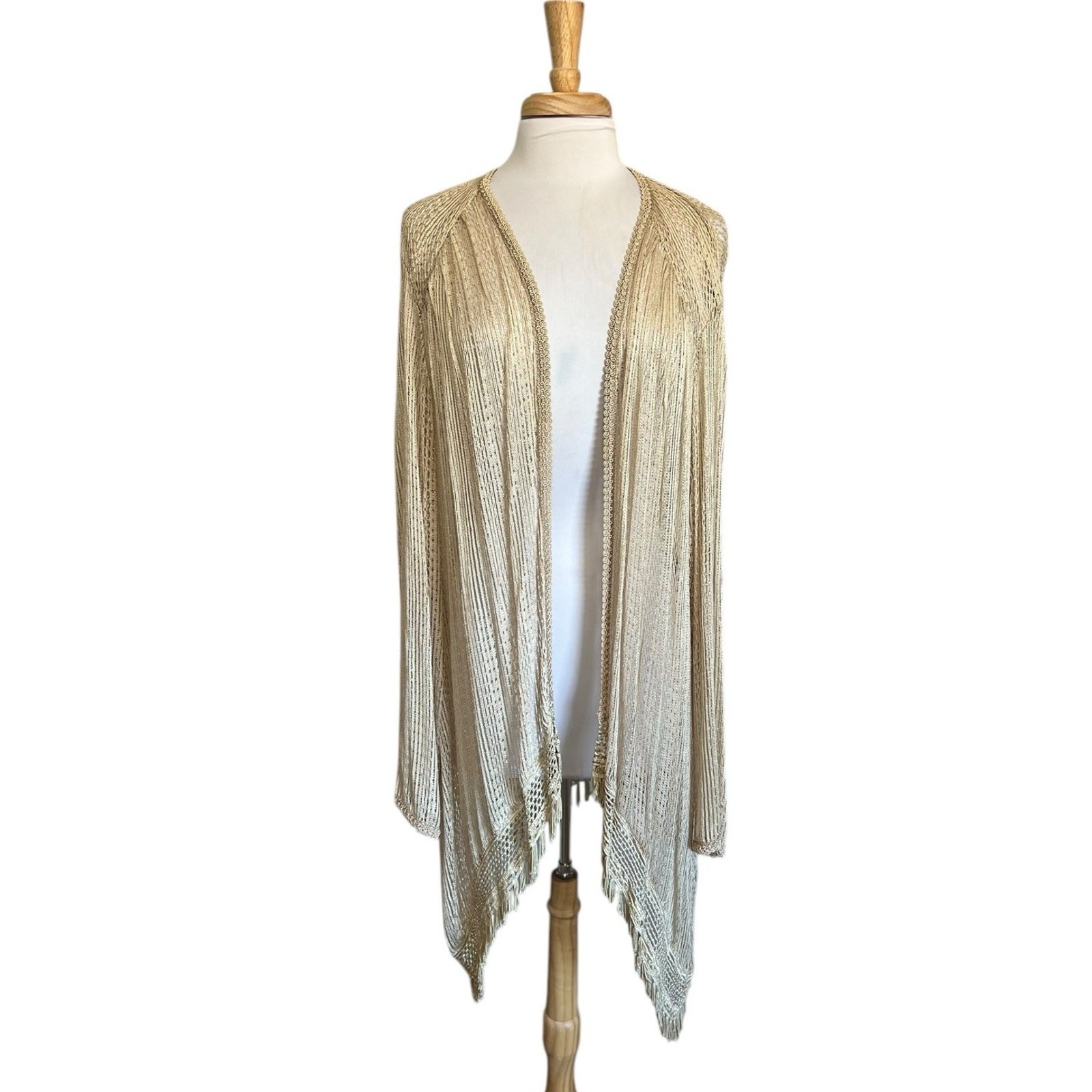 Crochet Knit Fringed Cardigan Duster Flapper Style Old Money Timeless Boho Luxe