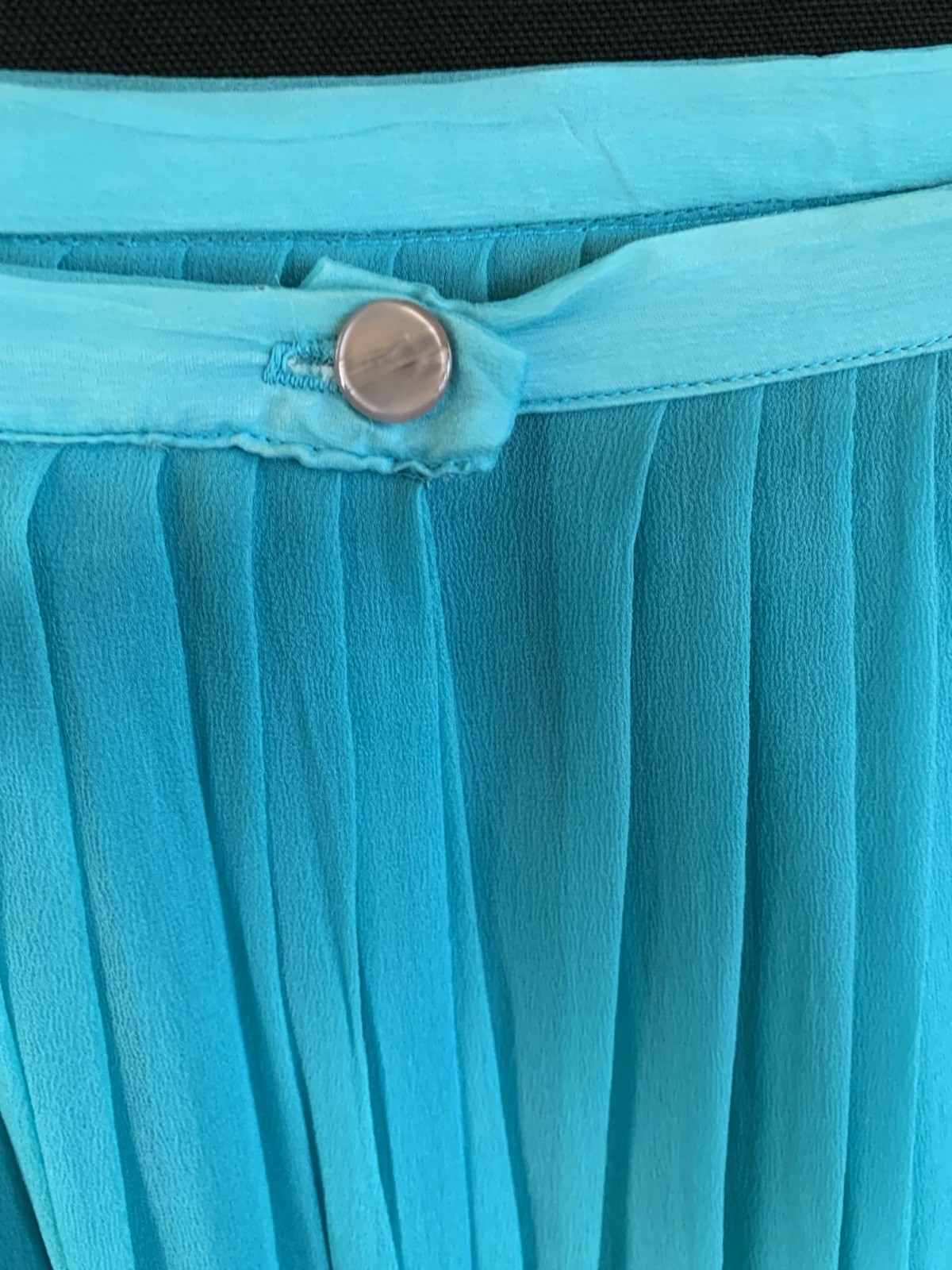 Vintage 1960s Silk Pleated Sheer Knee Length- Teal Blue