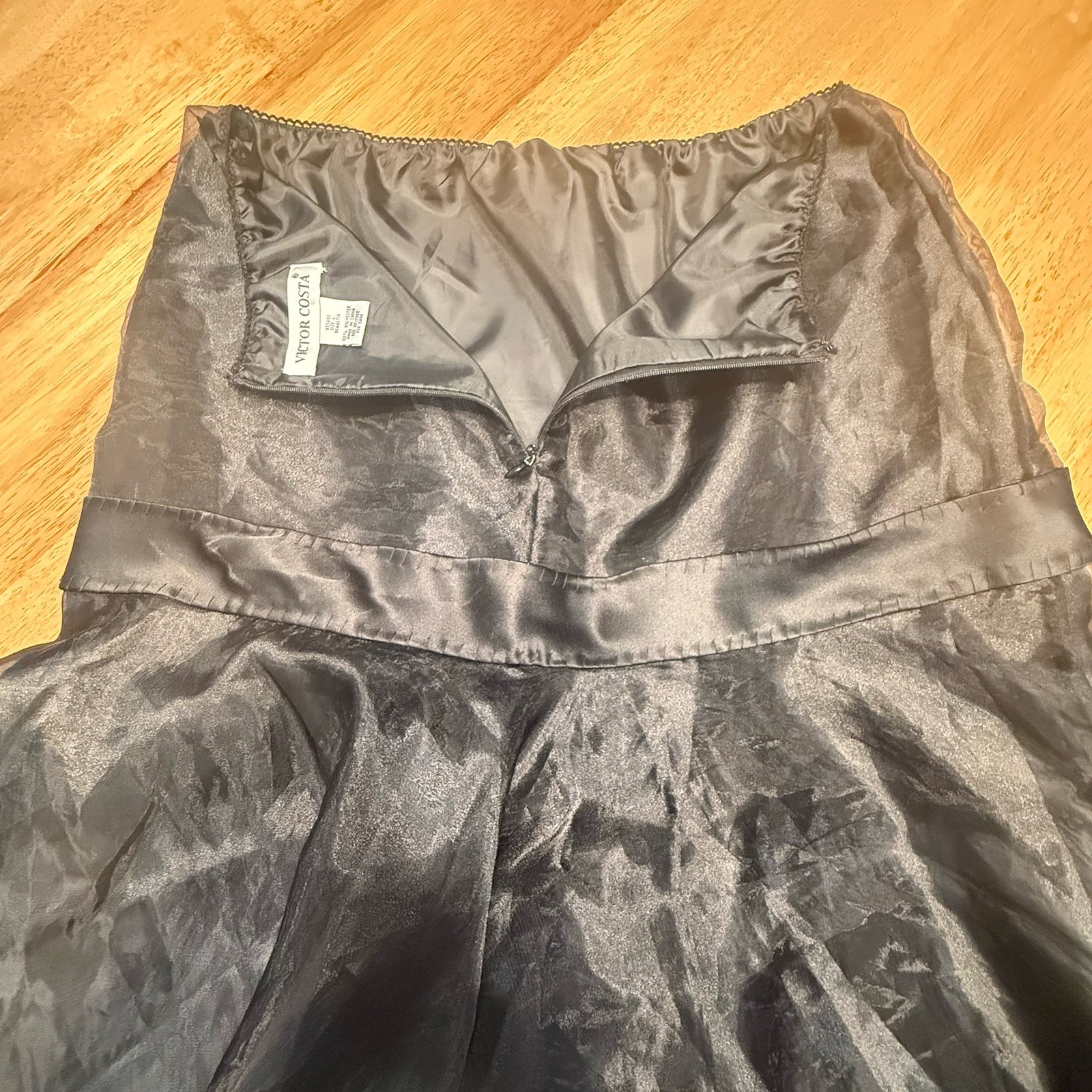 Vtg 80s Victor Costa Black Organza Party Skirt Large Satin Bow Flared Retro Glam
