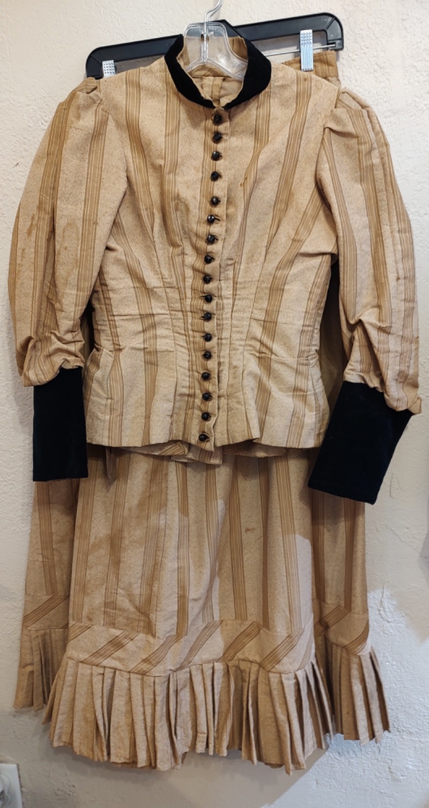 Antique Prairie Dress Camel Tan Striped Walking Skirt & Top metal stays SZ S