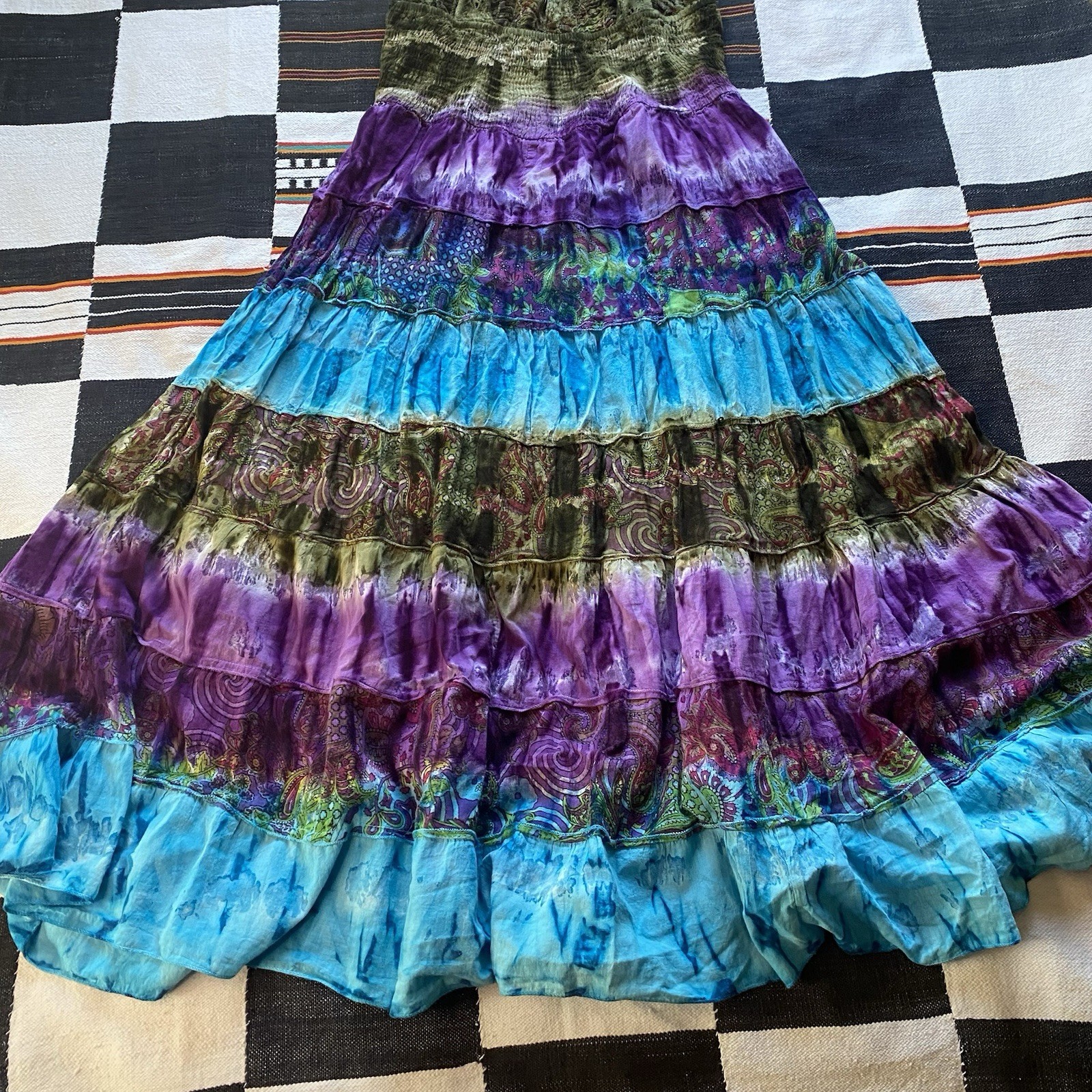 90’s/Y2K Sol Clothing Hippie Boho Tie Dye Cotton Summer Dress. Medium. Festival