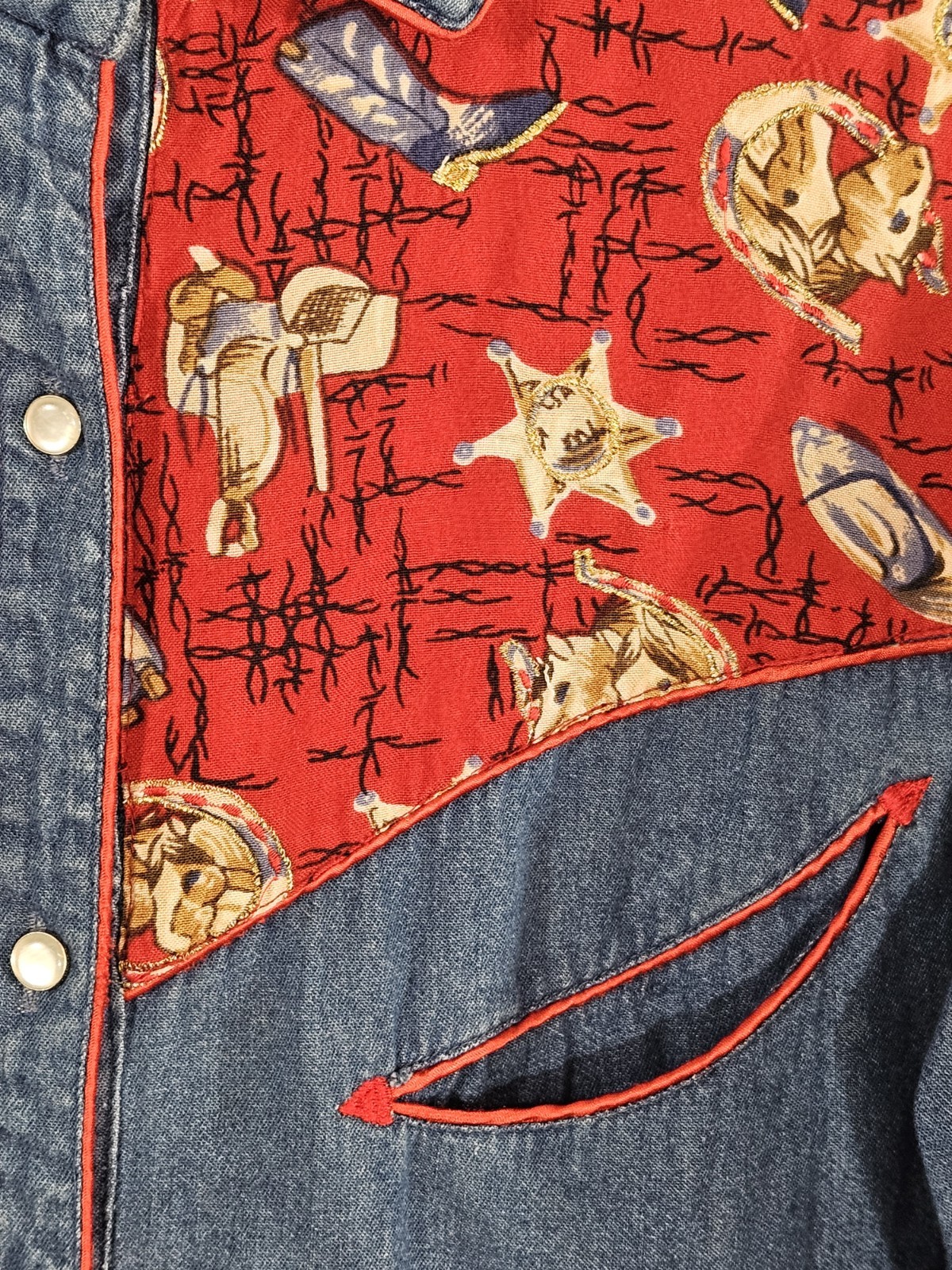Vintage Pearl Snap Button Western Rockabilly Shirt Denim womens XL Take Two