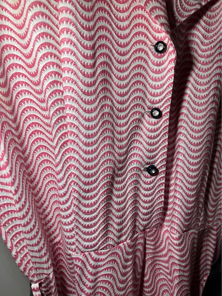 Vintage Murray Classics 70s 80s Burgundy Wave Print Midi Dress Belted Pockets M