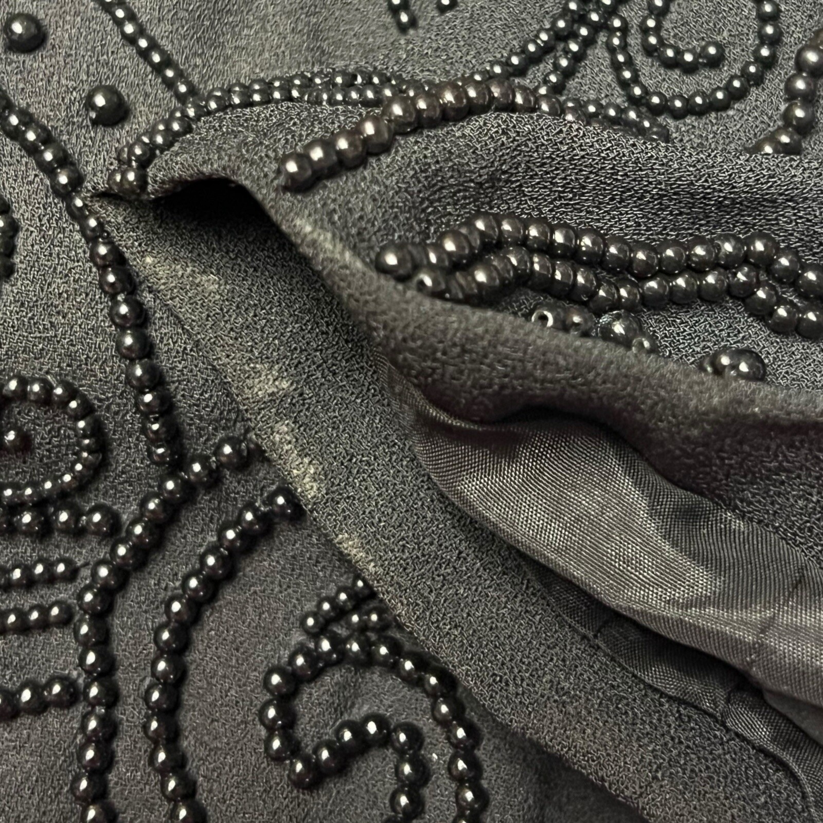 VTG Davinci Jacket 18X Black Beaded Mandarin Collar Swirl Design Dressy Elegant