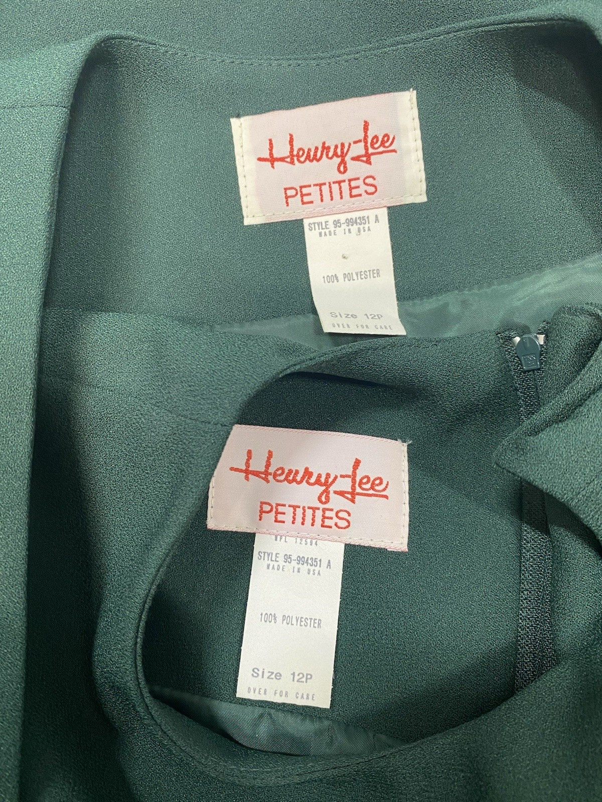 Vintage Dress & jacket set SIZE 12 P PETITE green HENRY LEE 80s 90s sheath