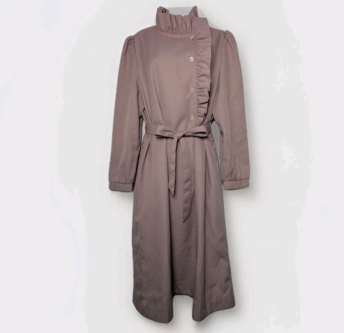 Vintage Bonders 1960s Pale Lilac Mauve Trench Coat Jacket Ruffle Military M