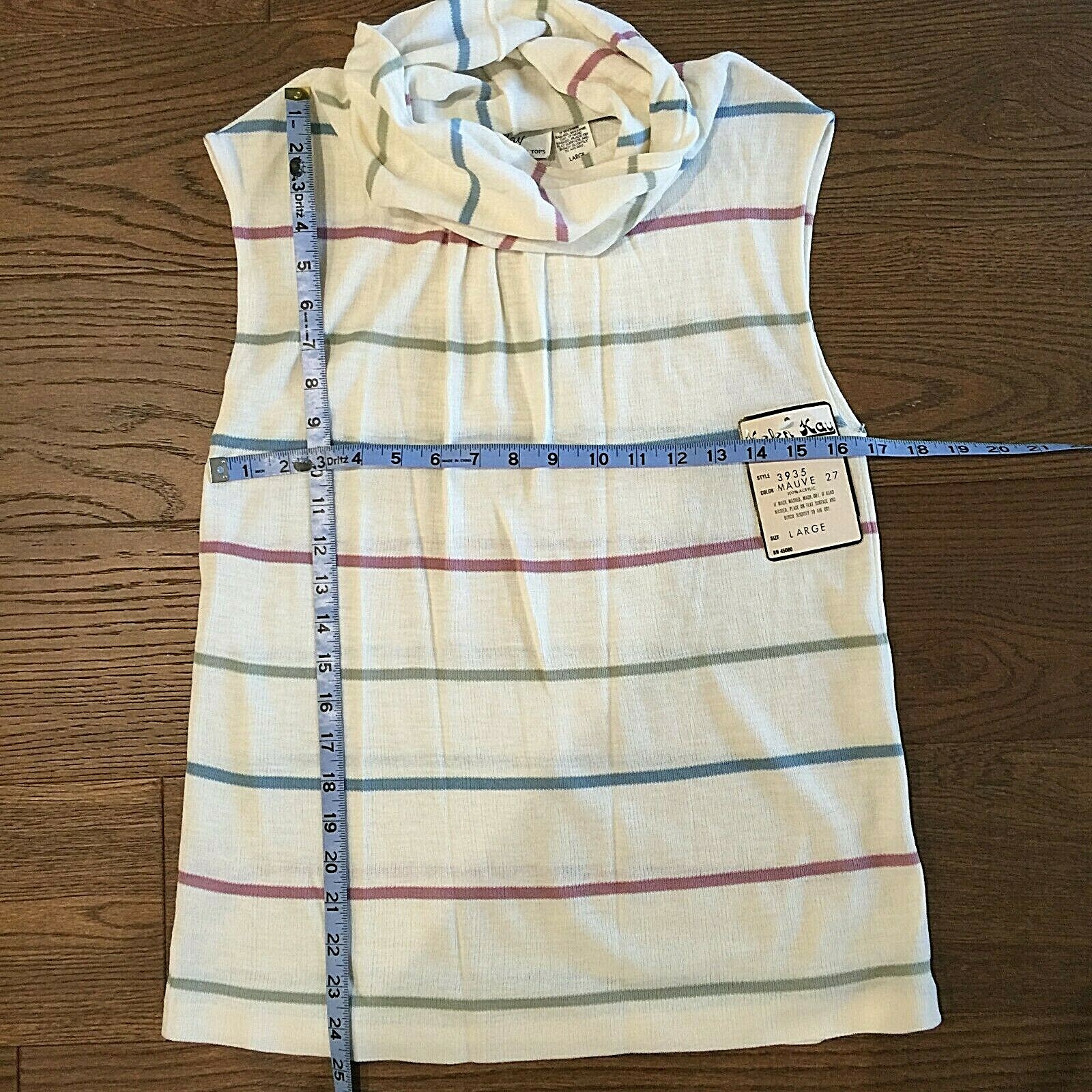 Vintage 1970 Helen Kay for Lucky Tops Sleeveless Stripe Cowl Neck Top Dead Stock