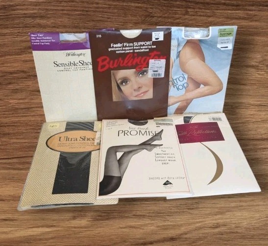 6 Vtg Pantyhose Lingerie Burlington Promise Worthington Nice Touch Control Top