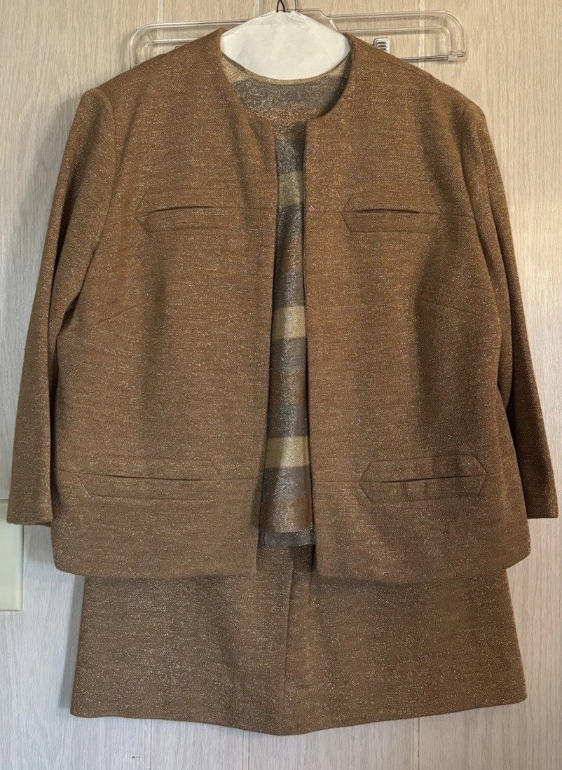 Vintage Marie Phillips Metallic 3 Piece Suit Women’s Jacket Skirt Top 1950s