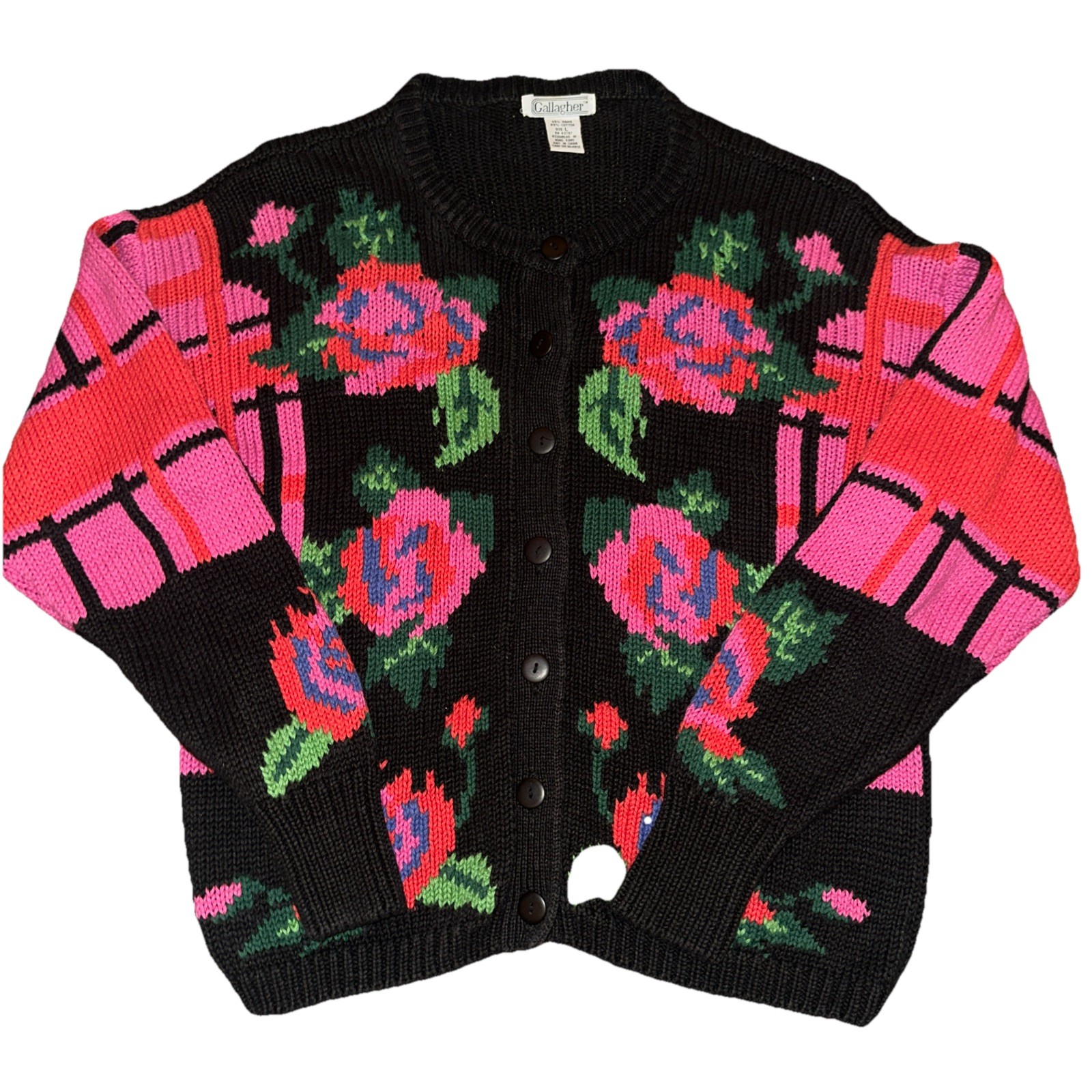 Vintage 1990’s Gallagher Ramie And Cotton Rose And Trellis Cardigan Size L