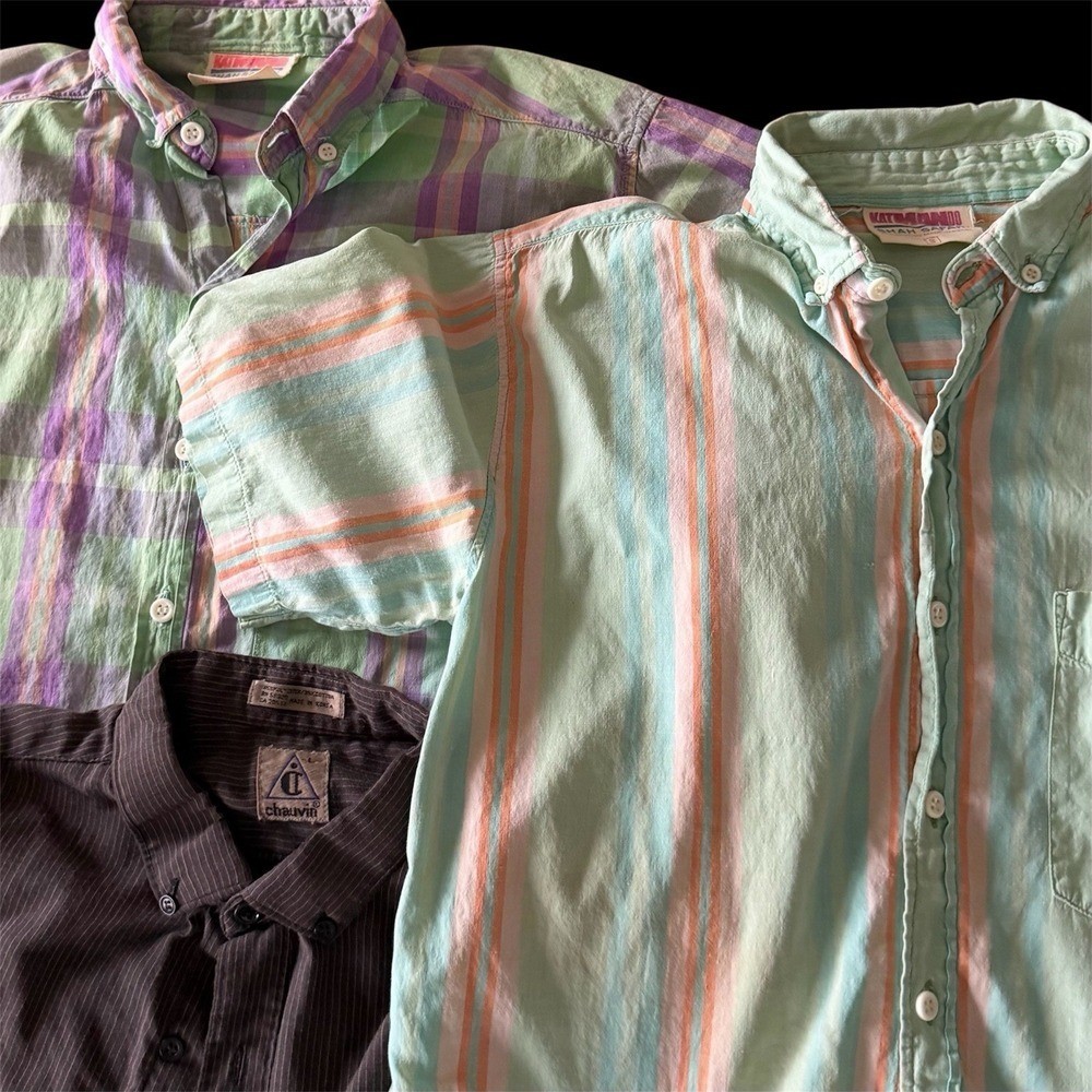 Women’s Shah Safari Short Sleeve Button Up Striped Bundle 3 Lot Sz Small Vintage