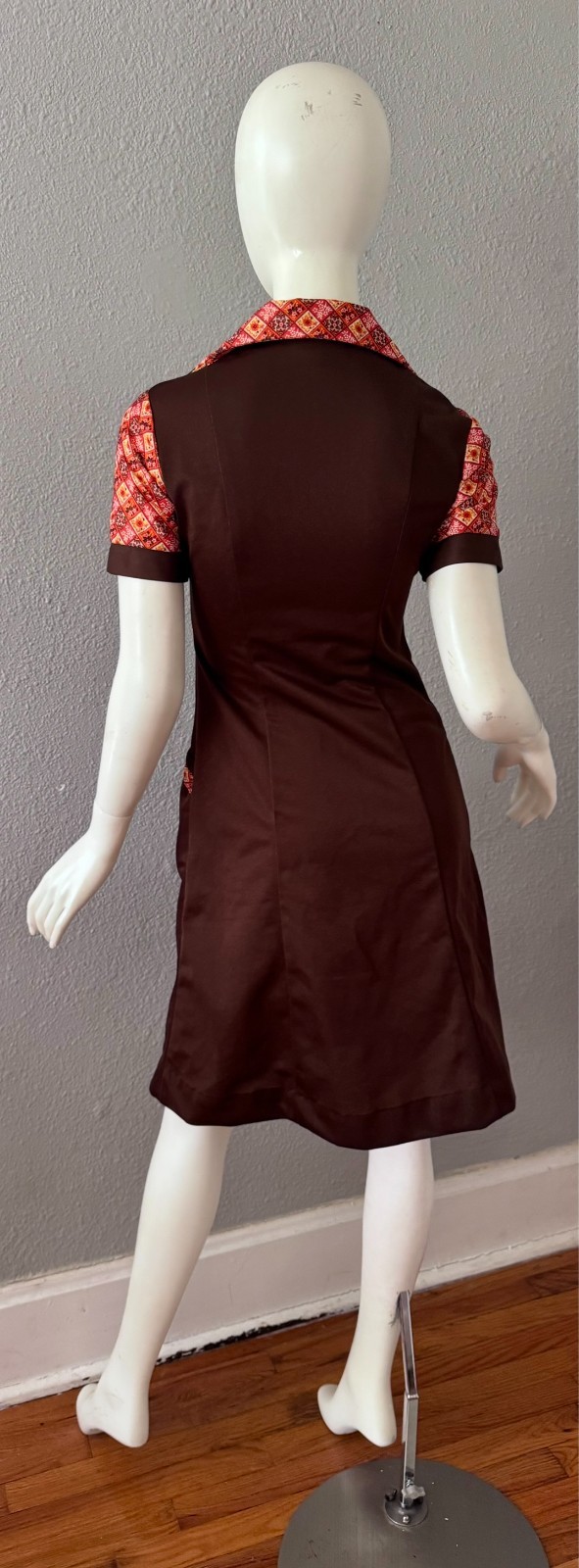 Vintage 70s Retro Zip Front MOD Crest Careers Uniform Dress S