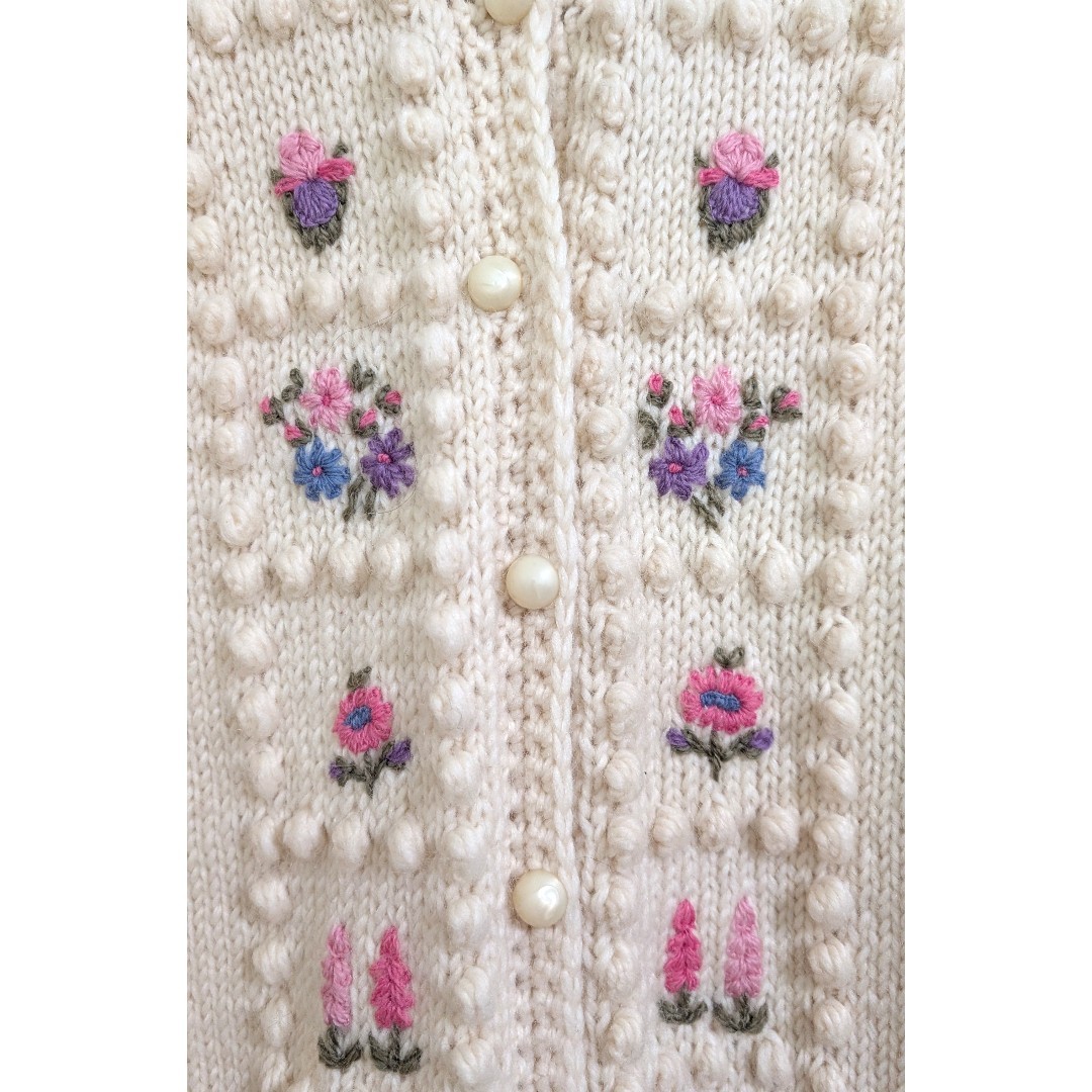 Vintage Handknits of New Zealand Pure New Wool Floral Bobble Cardigan Large