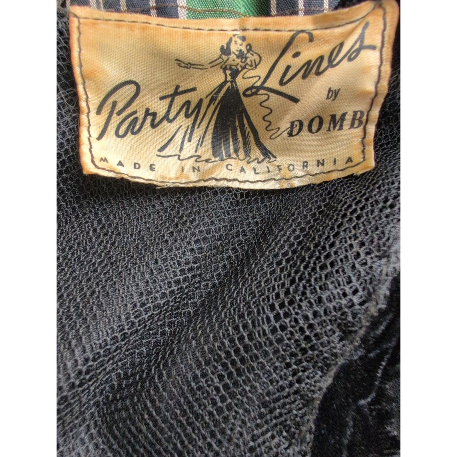 Vintage Party Lines by Domb Black Velvet Green/Pink Taffeta Dress Ball gown XXS