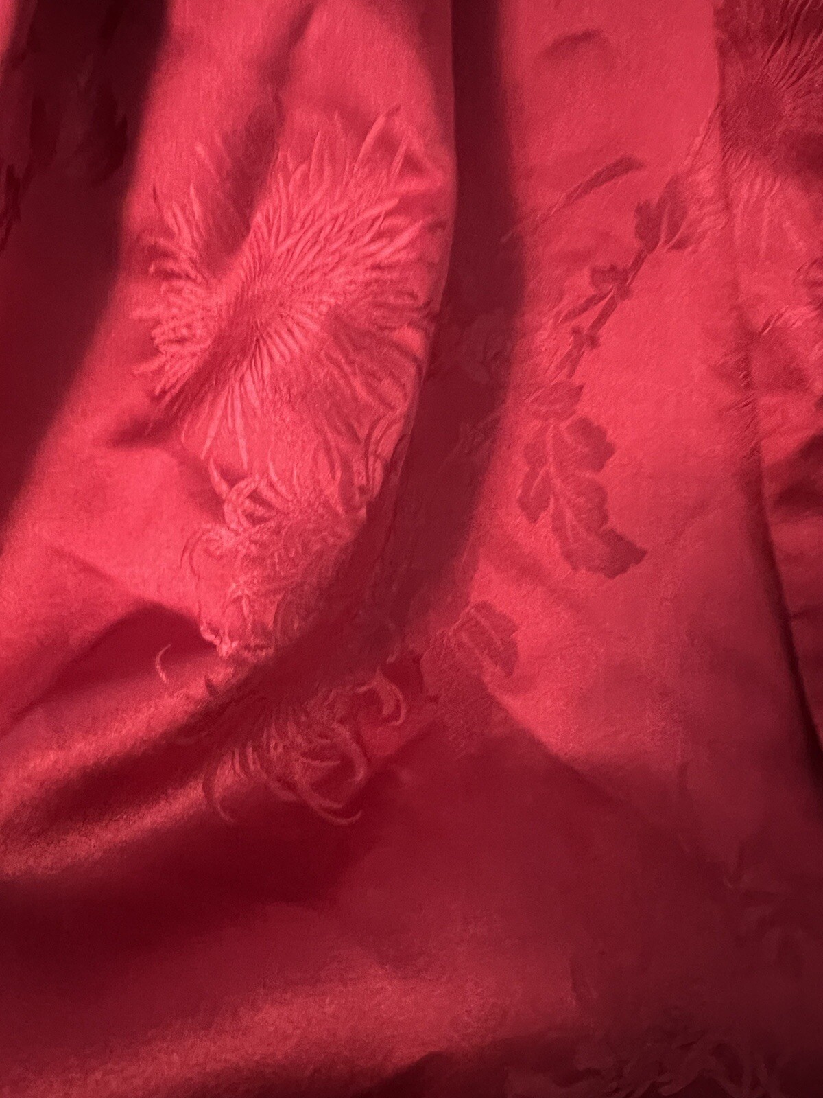 Vintage 50’s Dress Sz S Red Satin Sleeveless Tapestry Belted Cocktail Dress