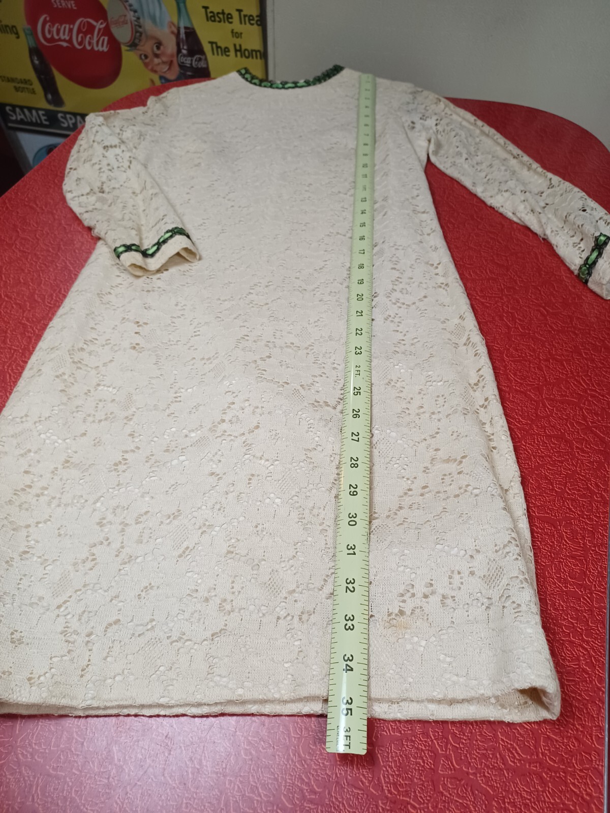 True VTG Mid-century 1960s Lace Mini Dress MCM Mod Union Label Ivory Small ~FLAW